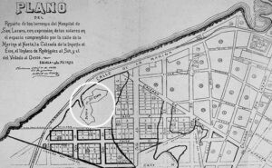 Plano donde se aprecia el emplazamiento de la Batería de Santa Clara en 1899.