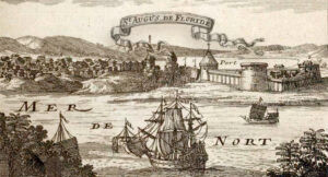 San Agustín de la Florida fundada por Pedro Menéndez de Avilés el 8 de septiembre de 1565 según un grabado publicado en 1683.