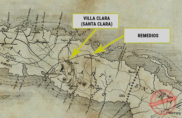 Localización de las ciudades de Santa Clara (Villa Clara) y Remedios en Cuba.