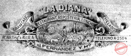 Marca de comercio del restaurante La Diana (Ca. 1921).