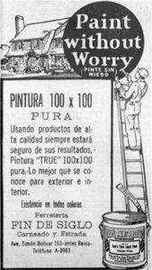 Publicidad de la ferretería Fin de Siglo en 1929.