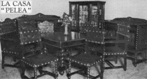 Casa Pelea en Galiano 136, Habana. Lujoso juego de comedor estilo Español en exhibición en sus salones (Ca. 1929).