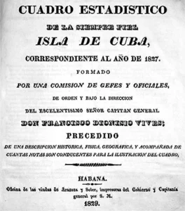 Portada interior del Cuadro Estadístico de Francisco Dionisio Vives, 1827.