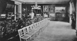 Exposición de arte francés. Aspecto del salón principal del Ateneo de la Habana donde se exhiben los cuadros (Foto de Santa Coloma (Ca. 1907).