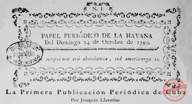 Facsímile del primer número del Papel Periódico de la Havana.