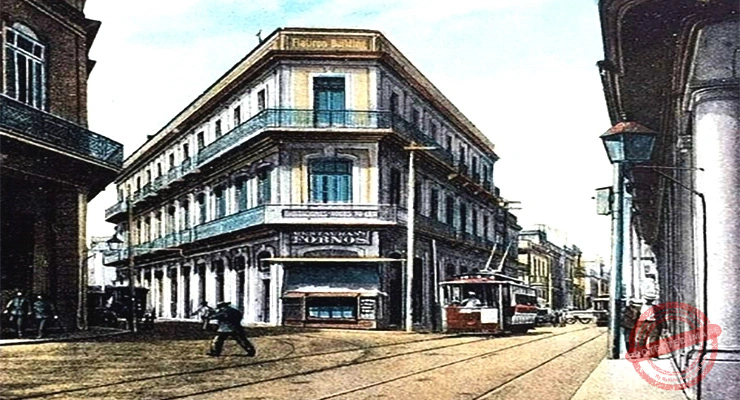 Vista del edificio donde estuvo el Hotel Bilbao antes Hotel Harrigan de la Habana. Aquí fueron detenidos los estafadores norteamericanos.