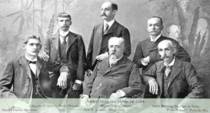 Inspectores del Censo de Cuba en 1899. Agustín H. Agüero, Manuel Rasco, Sabás Meneses, Claudio Dumas, Juan Bautista Jiménez y Pedro Pequeño.