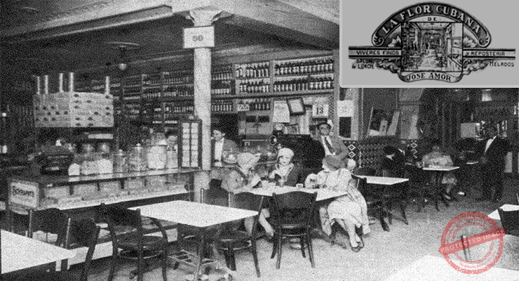 La Flor Cubana vista del salón para familias en la dulcería de Ramón Amor en la Habana (Ca. 1929).