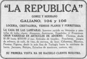 Publicidad de La República de Gómez y Hermano en 1923.