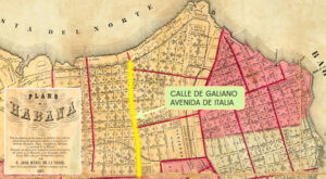 Localización de la Calle de Galiano renombrada Avenida de Italia en la Habana. Extracto del Plano de José María de la Torre, 1867.