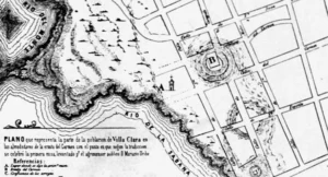 Santa Clara (Villa Clara). Plano de los alrededores de la ermita Del Carmen y punto donde según la tradición se celebró la primera misa.