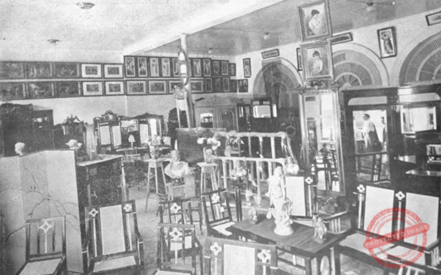 Cienfuegos. Vista interior del departamento de exhibición de la casa Viuda de Villapol, Fernández y Ca. (Ca. 1919).