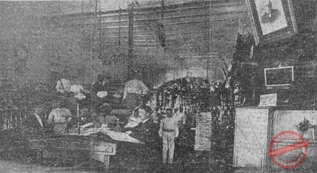 Escritorio y parte del departamento de víveres de Alejandro Suero Balbín. Al frente de la oficina estaba Angel García auxiliado de Eliseo García y Alfonso Forn (Ciego de Avila, Ca. 1915).