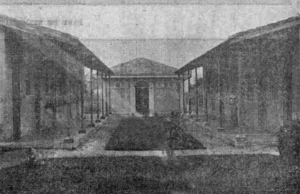 Central Portugalete - Las Villas. Viviendas para empleados, en primer término pabellones dormitorios, al fondo duchas y baños (Ca. 1918).