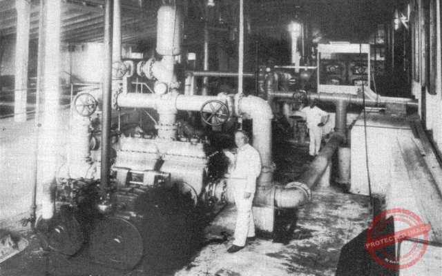 Vista parcial de la casa de máquinas de la Compañía de Mieles y Combustibles de Cienfuegos (Ca. 1929).