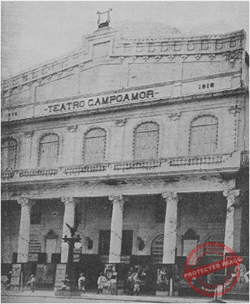 Vista exterior del suntuoso teatro Campoamor en la Habana (Ca. 1919).