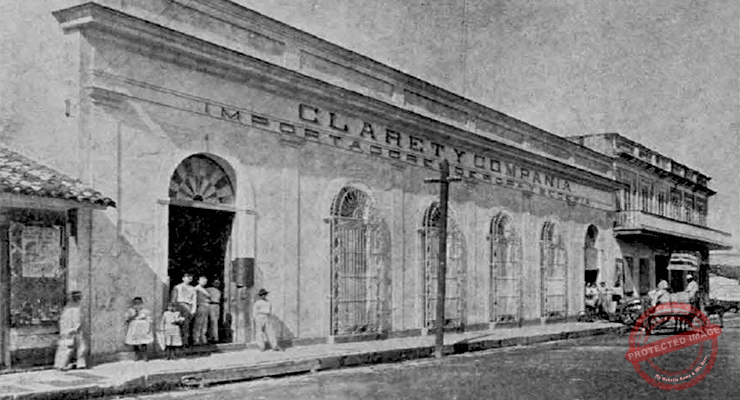 Claret y Compañía importadores de ropa y sedería. Vista del edificio en San Fernando 38 y 40, Cienfuegos (Ca. 1904).