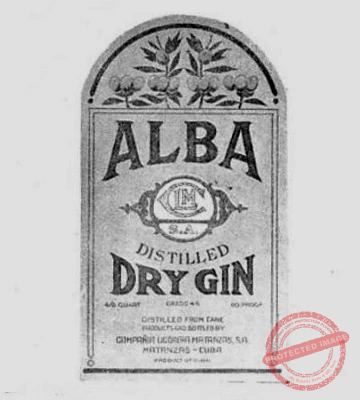 Eudoro Alba. Marca de fábrica del Dry Gin Alba (Ca. 1945).