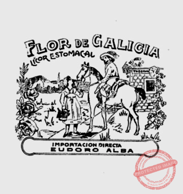 Eudoro Alba. Marca de fábrica del Licor Flor de Galicia (Ca. 1925).