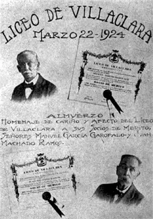 Liceo de Villaclara. Homenaje a sus socios de mérito en 1924.