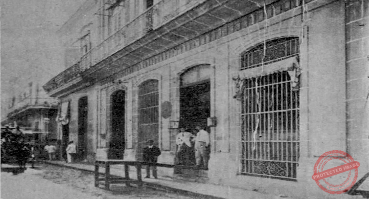 Fachada del edificio donde estuvo la oficina central de los Sucesores de Pablo M. Costas en Obrapía 31, Habana (Ca. 1918).