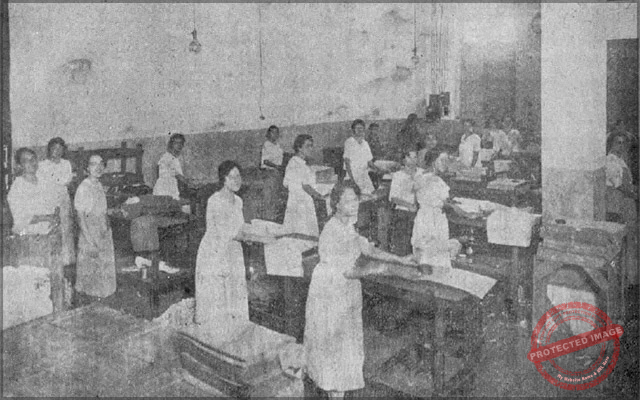 Fábrica y sección de empalmadoras de los Sucesores de Pablo M. Costas en Estevez 74 (Ca. 1918).