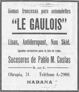 Publicidad de las gomas francesas de los Sucesores de Pablo M. Costas (Ca. 1915).