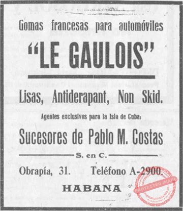 Publicidad de las gomas francesas de los Sucesores de Pablo M. Costas (Ca. 1915).