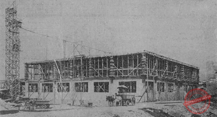 Compañía General de Autos y Motores edificio en construcción en la calle Marina, Habana ca. 1918.