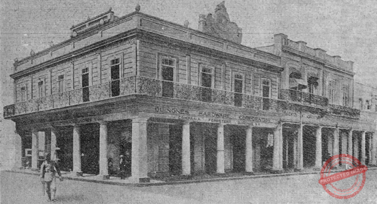 Edificio de la ferretería Quiñones Hardware Corporation en Cuatro Caminos, Habana ca. 1918.