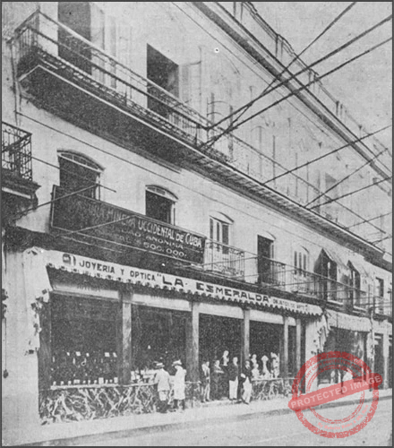 Edificio de la joyería La Esmeralda en San Rafael 1, Habana ca. 1918.