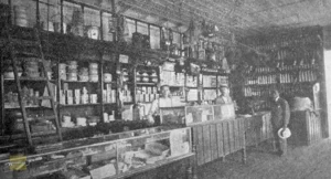 Vista interior de la tienda mixta “La Casa Verde” de Hermenegildo Estupiñan en Coliseo, Matanzas (Ca. 1924).