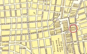 Ubicación del teatro Albisu (antes Lersundi) y posteriormente teatro Campoamor en un plano de la Habana ca. 1905.