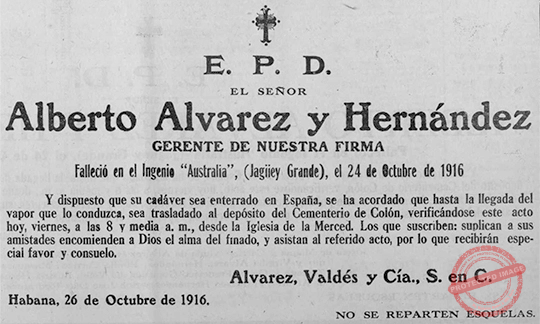 Esquela mortuoria de Alberto Álvarez Hernández.