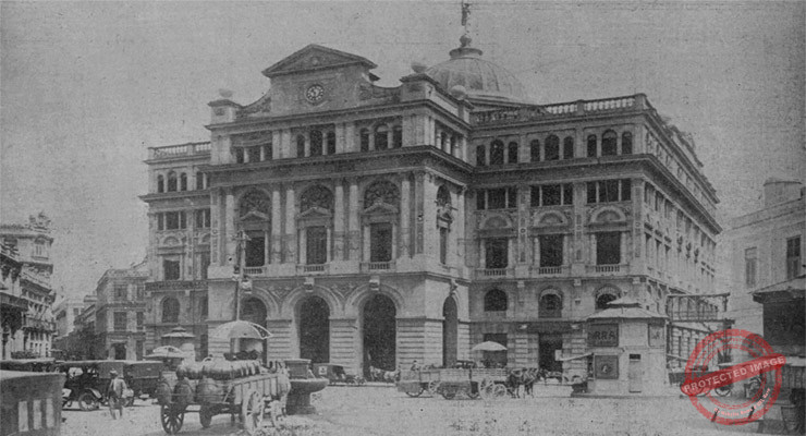 Edificio de la Lonja del Comercio donde estuvieron instaladas las oficinas de la Asociación de importadores de víveres al por mayor en la Habana, ca. 1918.