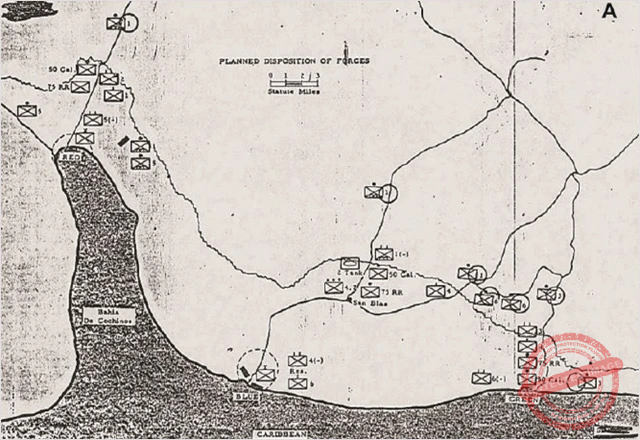 Planificación de la disposición de las fuerzas de la Brigada 2506. Fuente: Memorándum No. 4. Recommendations of the Cuban Study Group. 13 junio 1961. National
Security Council.