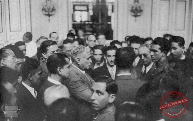 Carlos Mendieta Montefur reunido con miembros del Sindicato de Plantas Eléctricas y directivos de la Compañía de Electricidad en febrero de 1934.