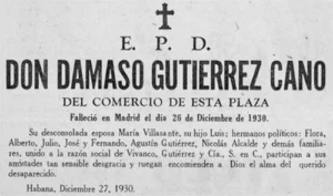 Esquela fúnebre de Dámaso Gutiérrez Cano (Q.e.p.d.).
