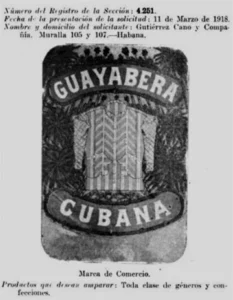 Gutiérrez Cano y Compañía. Marca de comercio Guayabera Cubana solicitada en 1918.
