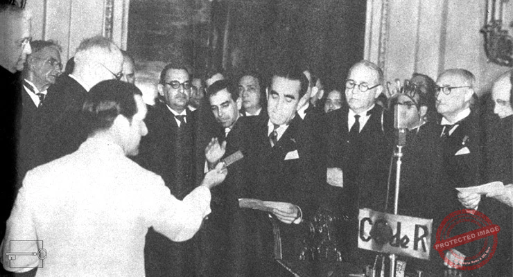 Miguel Mariano Gómez durante la jura del cargo como presidente de Cuba en La Habana, ca. 1936.