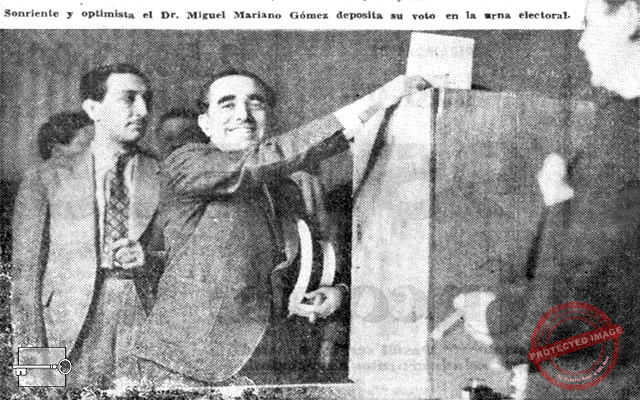 Miguel Mariano Gómez deposita su voto en una urna electoral el 10 de enero de 1936.