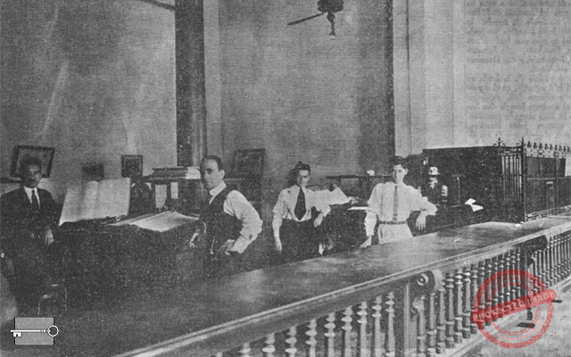 Santamaría, Sáenz y Co. Vista de la oficina de pasajes de los Vapores de Pinillos, Habana ca. 1918.