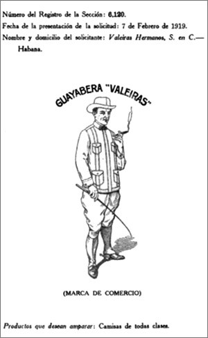 Guayabera Valeiras marca de comercio solicitada en 1919.