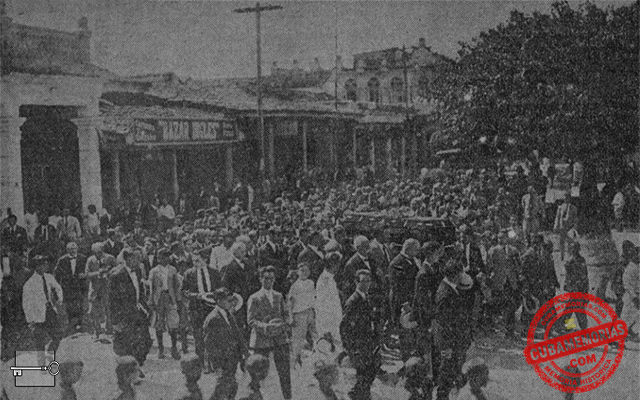 Paso del cortejo fúnebre de Joaquín Nicolás Aramburu y Torres por el Parque de Guanajay.