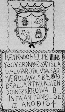 Dibujo de la lápida fundacional del Fuerte de la Chorrera en La Habana, con inscripción de 1646.