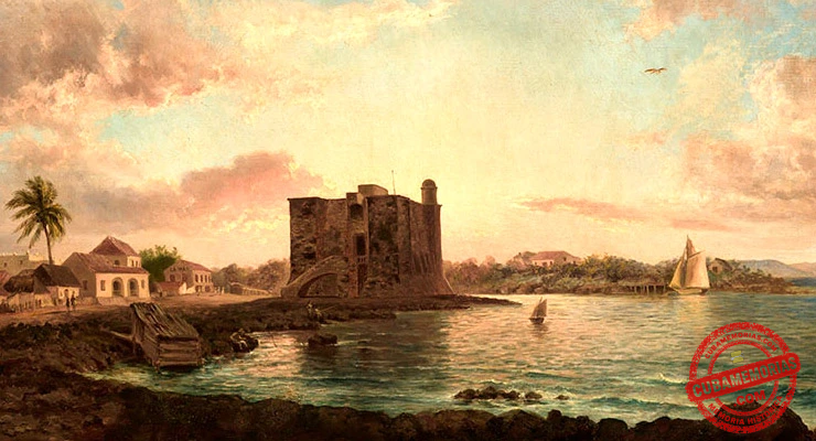 Pintura del Castillo de la Chorrera en La Habana realizada por Esteban Chartrand en 1882.