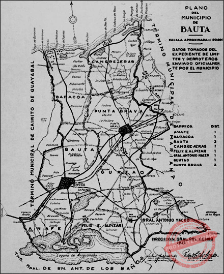 Plano del término municipal de Bauta (Hoyo Colorado) según el Atlas del Censo de 1943.