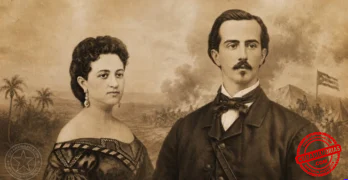 Amalia Simoni e Ignacio Agramonte en una composición histórica sobre la Guerra de los Diez Años