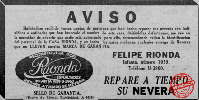 Aviso de Felipe Rionda para que se exija la marca de garantía en 1939.
