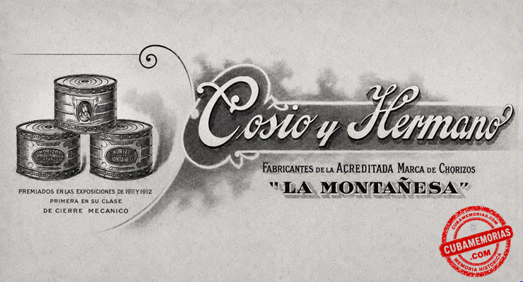 Anuncio de Cosío y Hermano, fabricantes de los chorizos La Montañesa en Camajuaní.